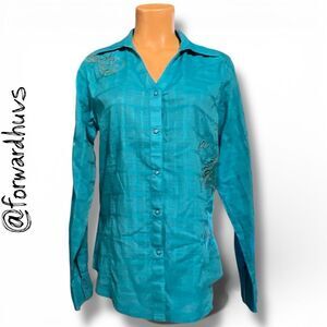 Wrangler Women’s Western Snap Shirt – Turquoise – Embroidered Long Sleeve